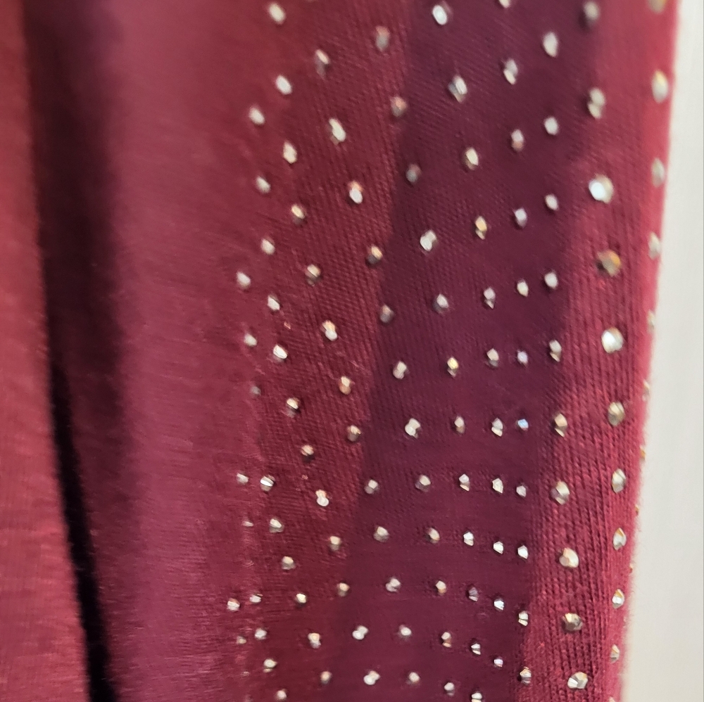 Cato Top Long Sleeve Burgundy Studded Sleeves